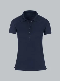 Poloshirt mit Kristallsteinen Navy
