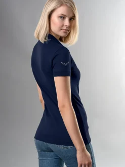 Poloshirt mit Kristallsteinen Navy