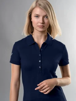 Poloshirt mit Kristallsteinen Navy
