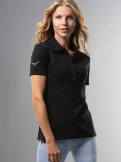 Poloshirt mit Kristallsteinen Schwarz