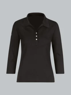 Poloshirt mit Kristallsteinen Schwarz