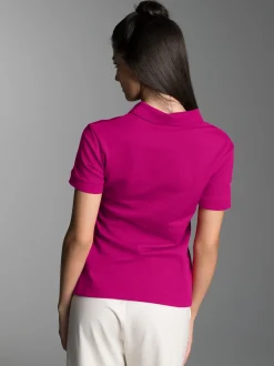Poloshirt mit Kristallsteinen Magenta