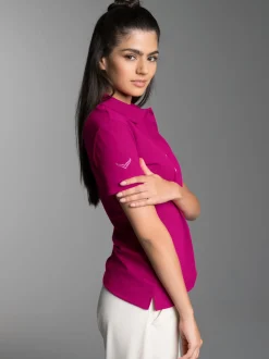 Poloshirt mit Kristallsteinen Magenta