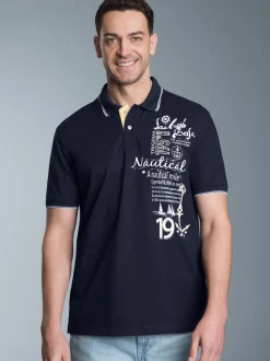 Poloshirt mit maritimem Printmotiv Navy