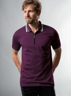 Poloshirt mit Reißverschluss Aubergine