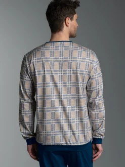 Pyjama Langarmshirt mit Karo-Muster Night-blue