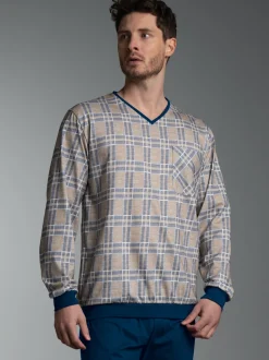 Pyjama Langarmshirt mit Karo-Muster Night-blue