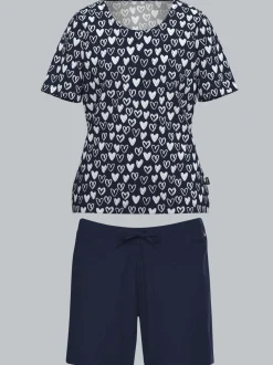 Pyjama mit Allover-Druck "Herzen" Navy