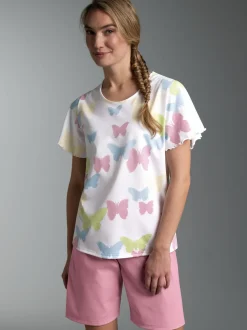 Pyjama mit Allover-Druck "Schmetterlinge" Weiss