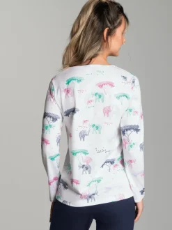 Pyjama Oberteil mit Allover Safari-Print Weiss