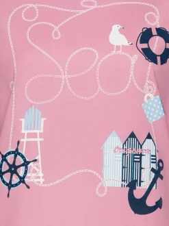 Pyjama Oberteil mit maritimem Printmotiv Lilie