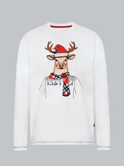 Pyjama Shirt mit Weihnachtshirsch Druck Weiss