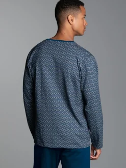 Pyjama-Oberteil mit Allover-Blätter-Print Night-blue