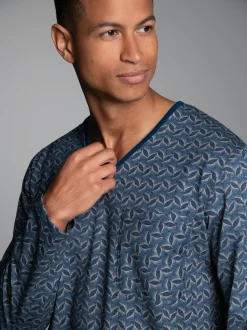 Pyjama-Oberteil mit Allover-Blätter-Print Night-blue