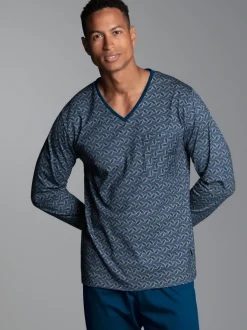 Pyjama-Oberteil mit Allover-Blätter-Print Night-blue