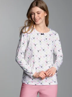 Pyjama-Oberteil mit Allover-Katzen-Print Weiss