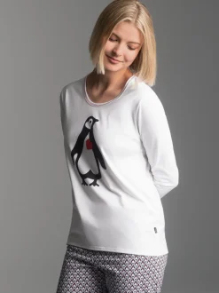 Pyjama-Oberteil mit herzigem Pinguin-Print Weiss