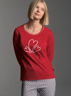 Pyjama-Oberteil mit süßem Herzen-Print Kirsch