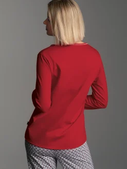 Pyjama-Oberteil mit süßem Herzen-Print Kirsch