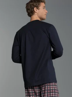 Pyjama-Oberteil mit Weihnachtsmann-Motiv Navy
