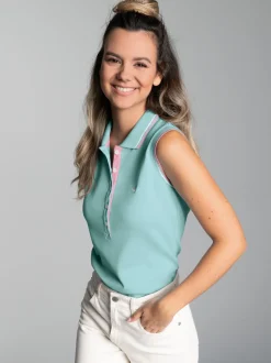 Ärmelloses Poloshirt mit kontrastfarbigen Akzenten Gletscher
