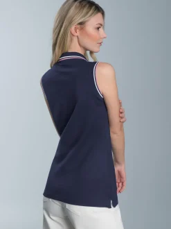 Ärmelloses Poloshirt mit kontrastfarbigen Akzenten Navy