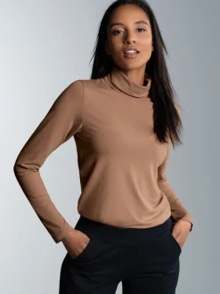 Rollkragen-Shirt aus elastischer Viskose Haselnuss