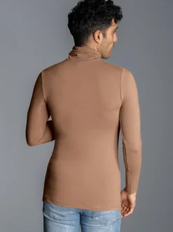 Rollkragen-Shirt aus elastischer Viskose Haselnuss