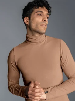 Rollkragen-Shirt aus elastischer Viskose Haselnuss