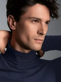 Rollkragen-Shirt aus elastischer Viskose Navy