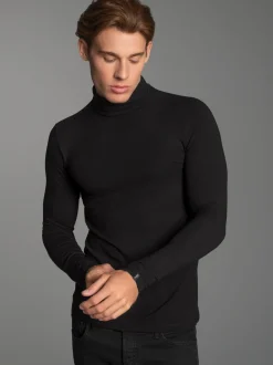 Rollkragenshirt aus Viskose Schwarz