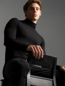 Rollkragenshirt aus Viskose Schwarz