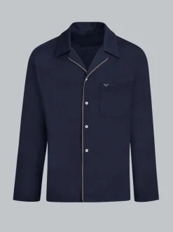 Schickes Schlafanzug Oberteil mit Knopfleiste Navy