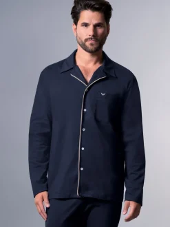 Schickes Schlafanzug Oberteil mit Knopfleiste Navy