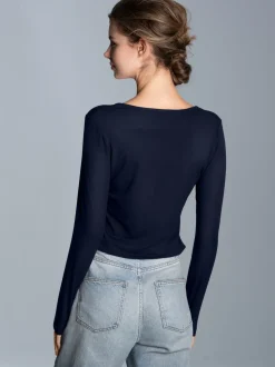 Shirt aus Viskose Langarm Navy