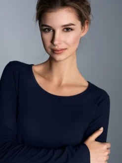 Shirt aus Viskose Langarm Navy