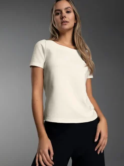 Shirt mit kurzen Ärmeln mit Kristallsteinen Natur