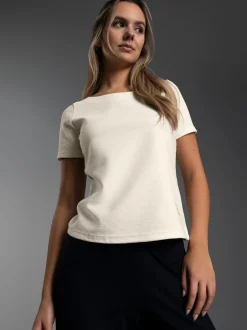 Shirt mit kurzen Ärmeln mit Kristallsteinen Natur