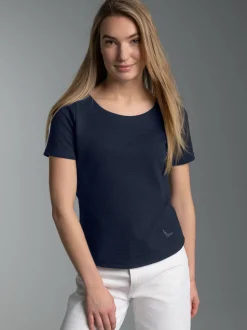 Shirt mit kurzen Ärmeln mit Kristallsteinen Navy
