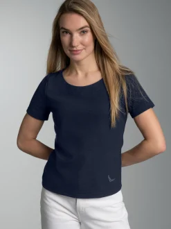 Shirt mit kurzen Ärmeln mit Kristallsteinen Navy