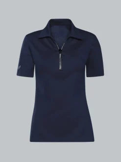 Slim Fit Poloshirt mit Kristallsteinen Navy