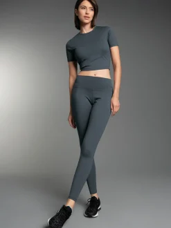 Sport Set aus Cropped T-Shirt und Leggings Anthrazit