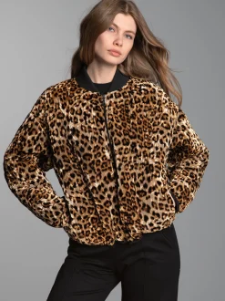 Steppjacke mit Allover-Leo-Print Haselnuss