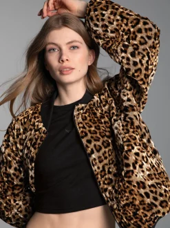 Steppjacke mit Allover-Leo-Print Haselnuss