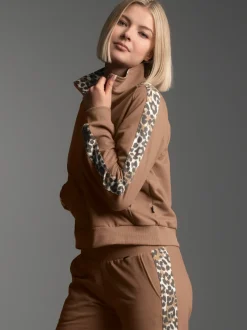Sweatjacke mit modischen Leo-Elementen Haselnuss