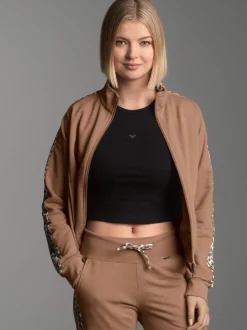 Sweatjacke mit modischen Leo-Elementen Haselnuss