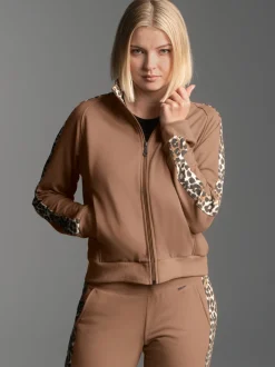 Sweatjacke mit modischen Leo-Elementen Haselnuss