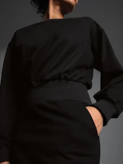 Sweatkleid mit modischem Elastikbund Schwarz