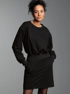 Sweatkleid mit modischem Elastikbund Schwarz
