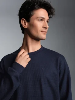 Sweatshirt in Waffeloptik Navy